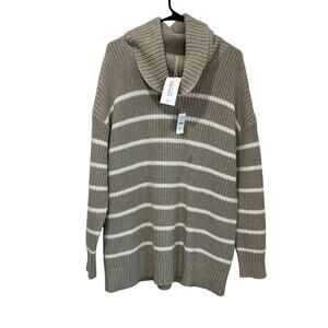 Haven Striped Taupe Knit Sweater XL NWT Cozy Chunky Turtleneck Neutral Winter